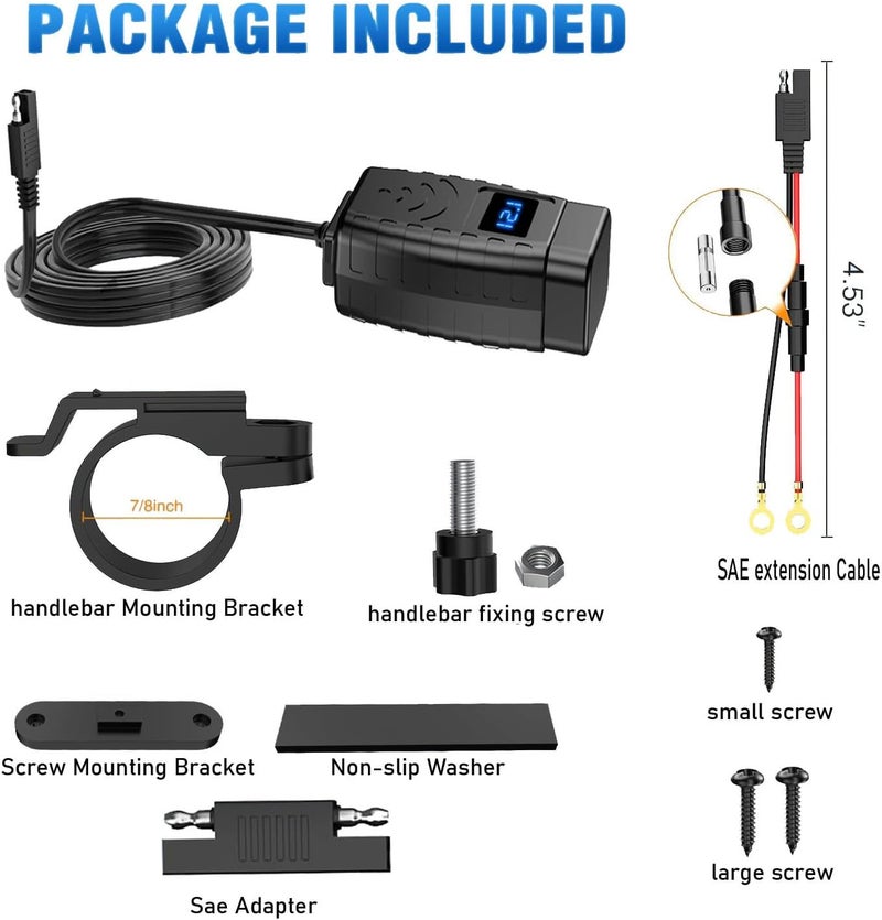 HAOQUOOU Motorcycle Phone Charger,Quick Charge 3.0 Dual USB Motorcycle Phone Charger with Voltmeter & ON/Off Switch,Waterproof Motorcycle Accessories for Phone, Tablet, GPS, etc - Image 5